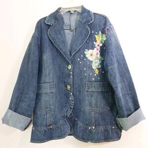 Nadasha floral jeweled sequin denim jean jacket